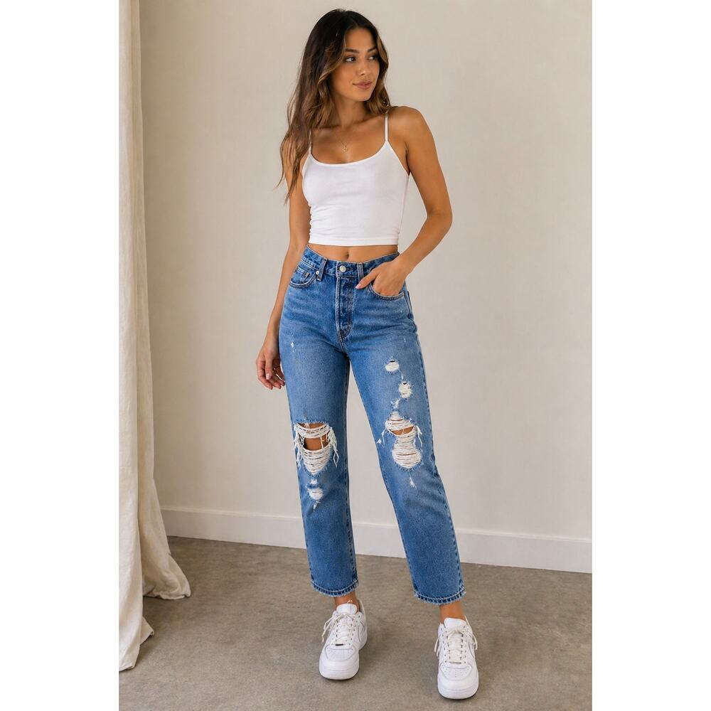 Vintage Levi’s 501 Jeans W28 L26 Distressed Button Fly Cropped Blue